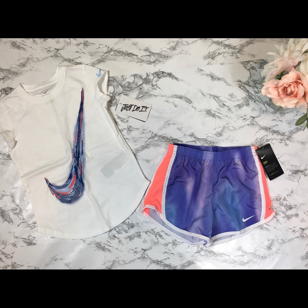 Nike Dry Fit JDI Short Sleeve ‘White/Cool Grey’ Active Short Set Girls Size 6